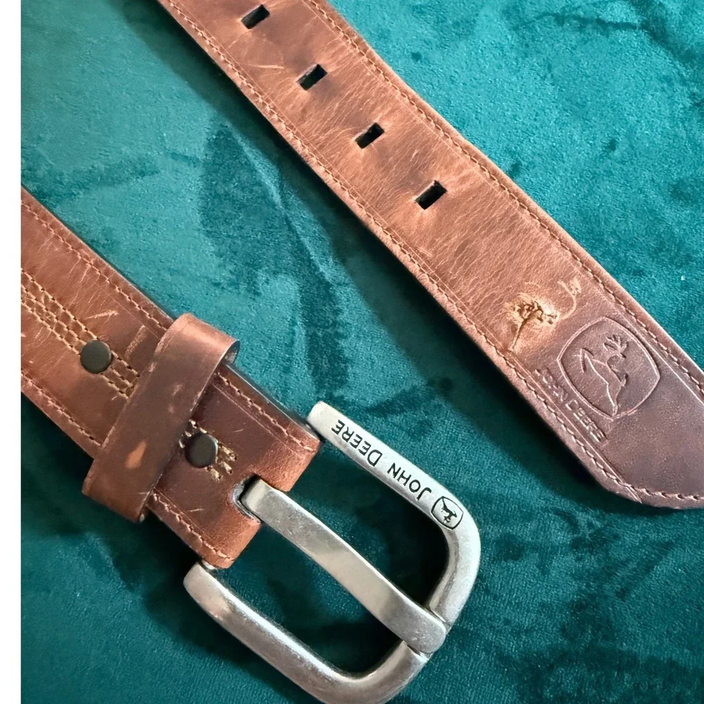 John Deere Mens Brown Top Grain Leather Belt 4503500 Size 32